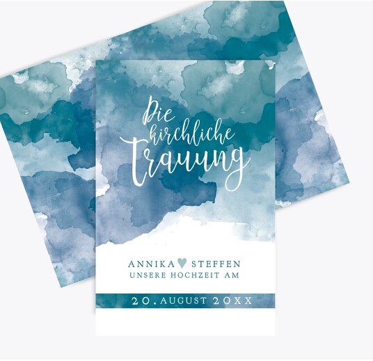 Hochzeit Kirchenheft Umschlag Aquarell MattBlauDunkler 148x210mm