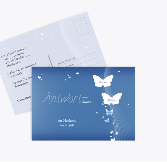Hochzeit Antwortkarte Traumpaar KräftigHellMarineblau 148x105mm