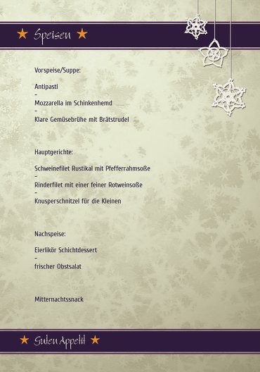 Ansicht 5 - Menükarte snowflakes