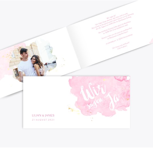 Hochzeit Einladungskarte Wolke Sieben Pinkdunkellila 215x105mm