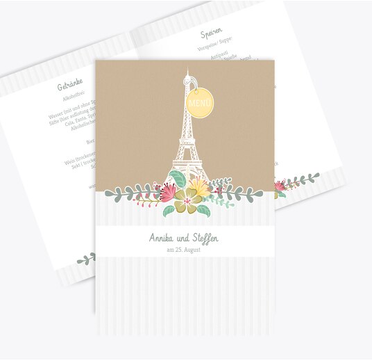 Hochzeit Menükarte Paris Trauerbeige 148x210mm