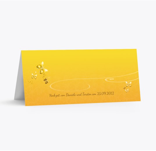 Hochzeit Tischkarte butterfly Butterblumengelb 100x44mm