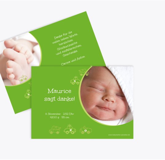 Baby Dankeskarte Mobil Grasgruen 148x105mm