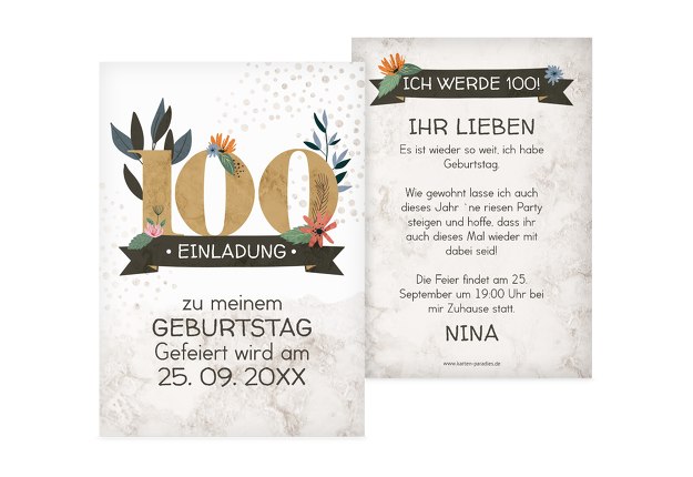 Einladungskarten Zum 100 Geburtstag Karten Paradies De