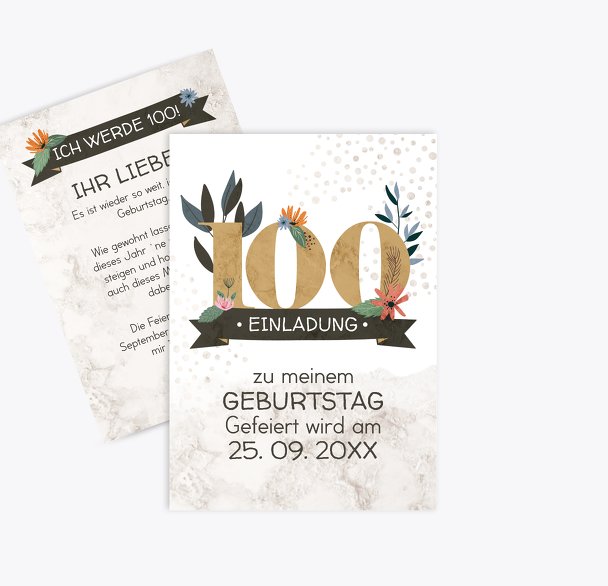 Geburtstagseinladung Blumenzahl 100