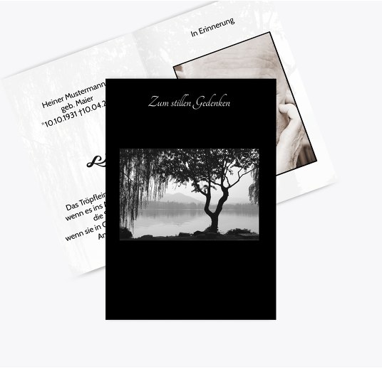 Sterbebildkarte Baum am See Schwarz 74x105mm