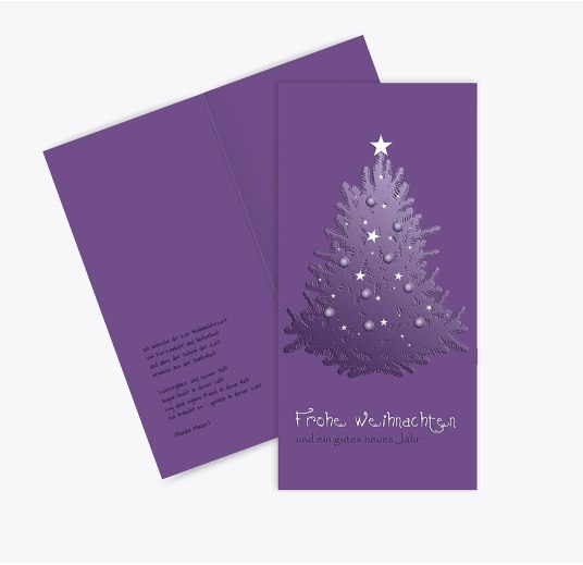 Grußkarte geschmückter Baum DunkelLilaMatt 105x215mm