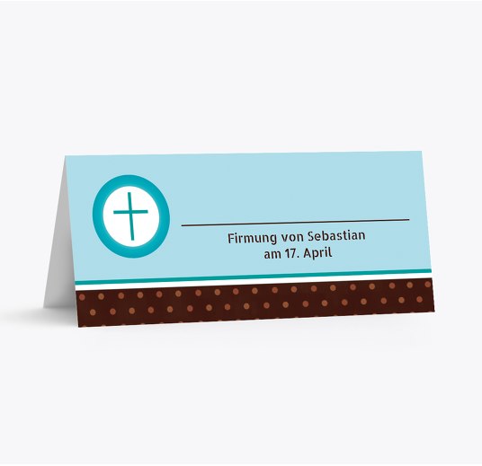 Firmung Tischkarte Kreuzhostie MattBlau 100x44mm