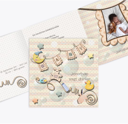Baby Dankeskarte babyelements Hellbraun 145x145mm