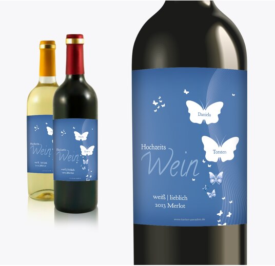 Hochzeit Flaschenetikett Traumpaar KräftigHellMarineblau 90x120mm