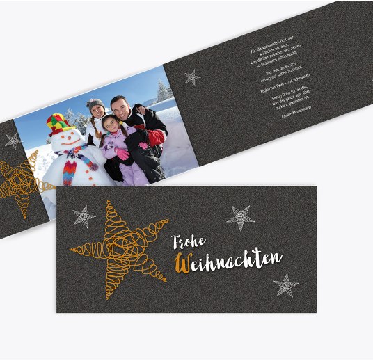 Fotogrußkarte Weihnachten curly star Sonnengelb 215x105mm
