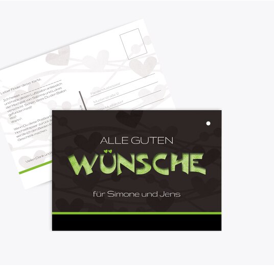 Hochzeit Ballonkarte wilde Herzen Grasgruen 148x105mm