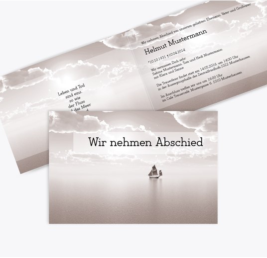 Trauerkarte Schiff quer Grau 170x114mm