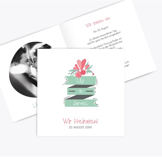 Hochzeit Einladung Du & Ich hellgrünblau 145x145mm