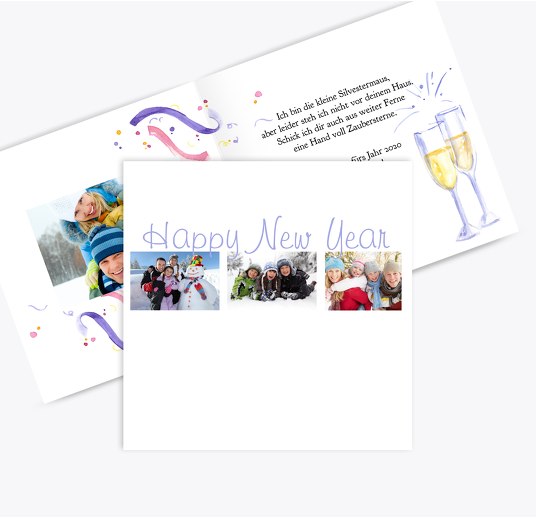 Neujahrskarte Fotostrecke Weiß 145x145mm