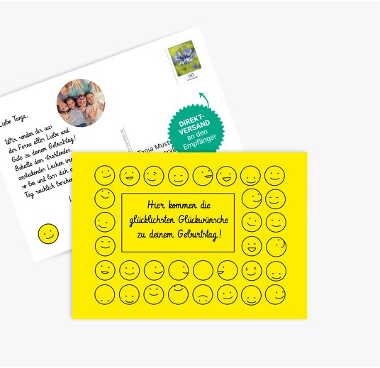 Glückwunschkarte zum Geburtstag Smileys KräftigHellGelb 148x105mm