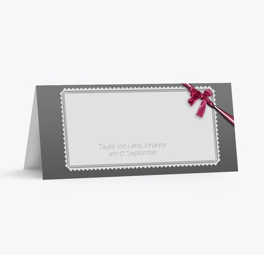 Taufe Tischkarte Ribbon Grau 100x44mm