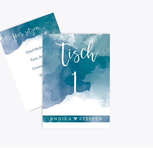 Tischnummer Aquarell MattBlauDunkler 105x148mm