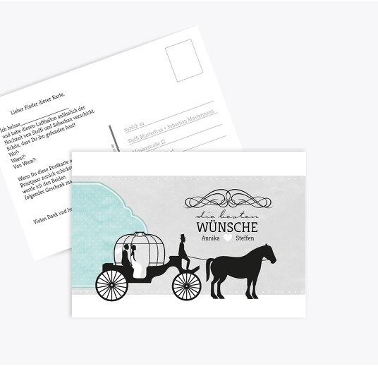 Ballonkarte Kutsche PastellHellTürkis 148x105mm