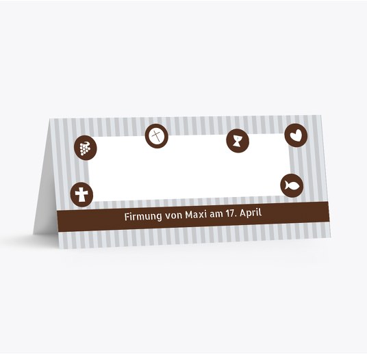 Firmung Tischkarte stripes-buttons Grau 100x44mm