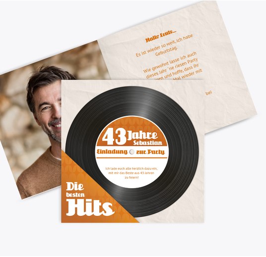 Geburtstagseinladung Schallplatte Orange 145x145mm