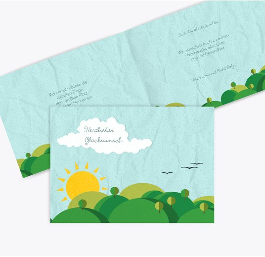 Glückwunschkarte zur Geburt Sommerlandschaft AquaTürkis 148x105mm