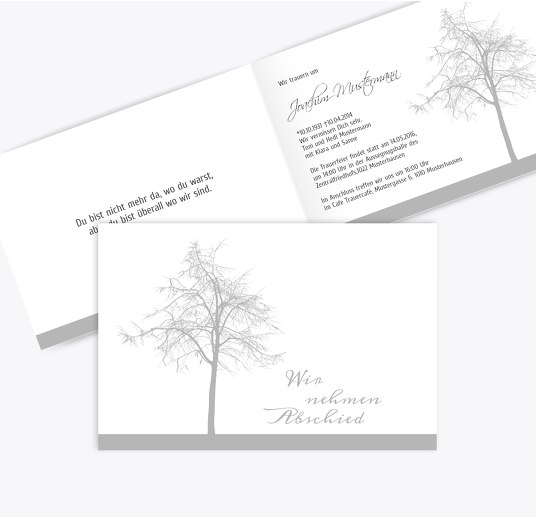 Trauerkarte Tree quer Grau 170x114mm