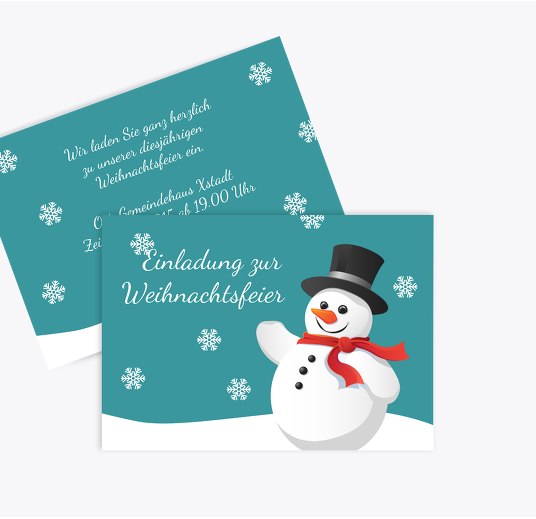Einladung Schneemann HellTürkis 148x105mm