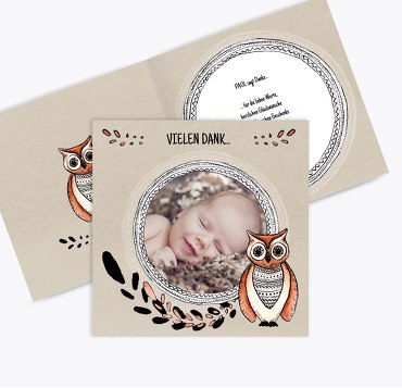 Baby Dankeskarte Vintage Eule