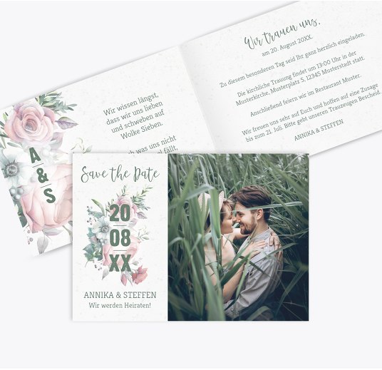 Hochzeit Einladung Verträumt DunkelgrauGrün 148x105mm