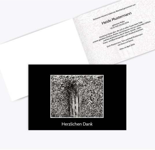 Dankeskarte Efeutür quer Schwarz 170x114mm