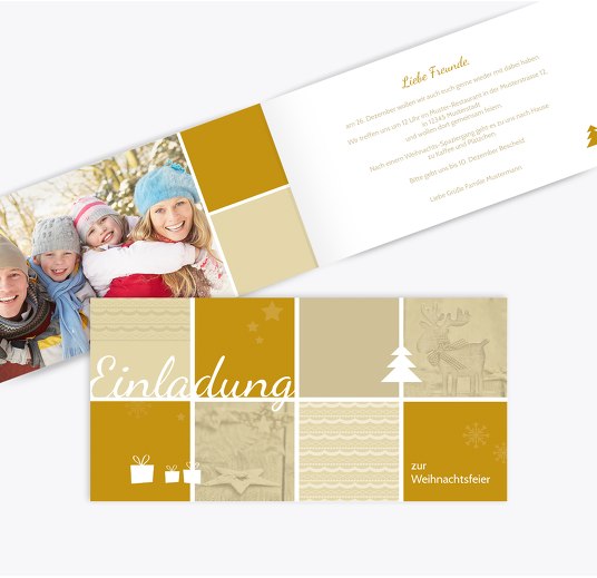 Foto Einladung Frohes Fest DunkelGelb 215x105mm