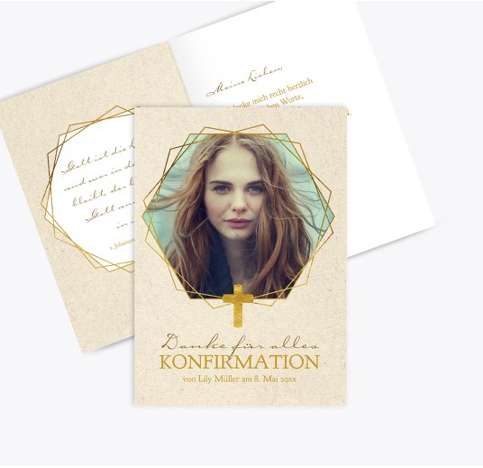 Konfirmation Dankeskarte Goldrausch OckerGelb 105x148mm