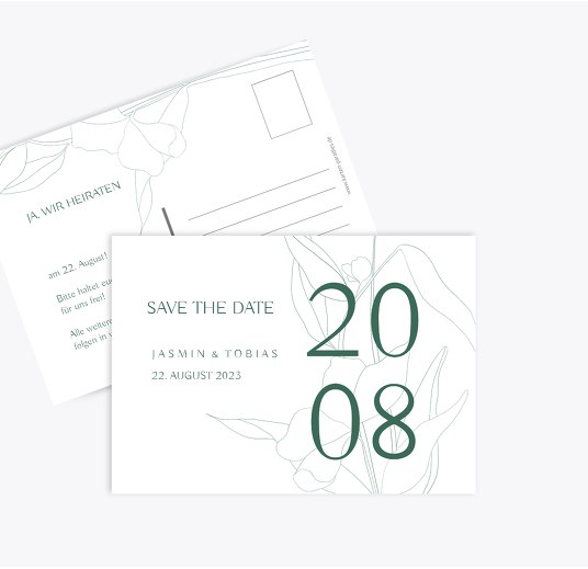 Hochzeitskarten_Save_The_Date Zahrte Blume TürkisGrauMatt 148x105mm