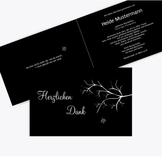 Dankeskarte Blatt quer Schwarz 170x114mm