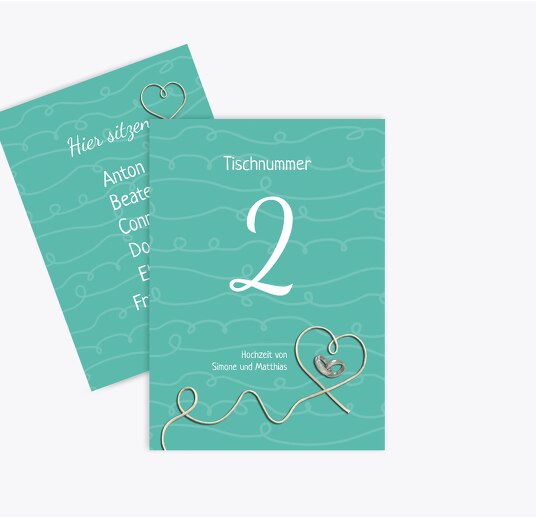 Tischnummer erfüllte Liebe AquaTürkis 105x148mm