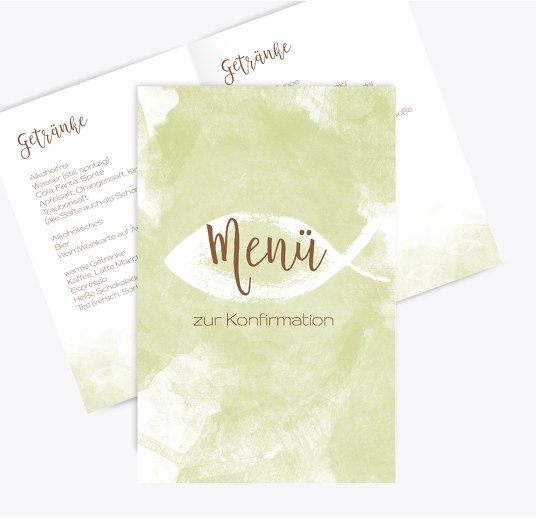 Konfirmation Menükarte Aquarelltraum PastellHellGrün 148x210mm