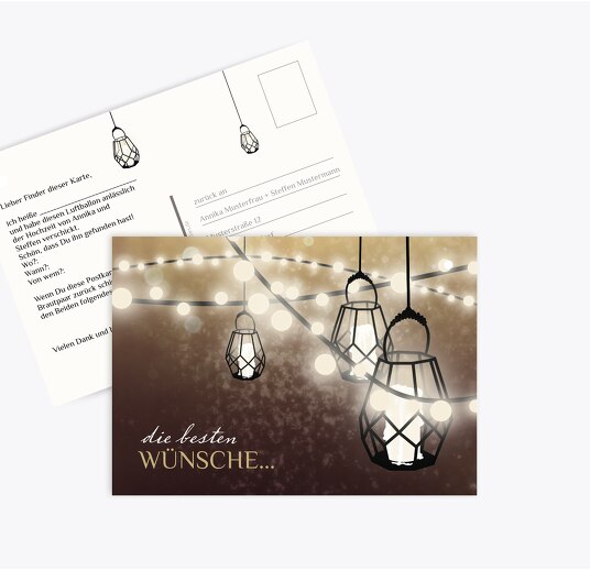 Ballonkarte Vintage Laterne Dunkelrotlila 148x105mm