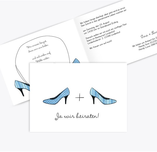 Hochzeit Einladung High Heels HellBlau 148x105mm