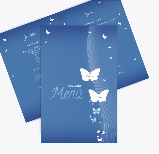 Hochzeit Menükarte Traumpaar KräftigHellMarineblau 148x210mm