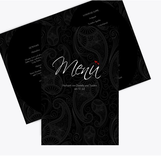 Hochzeit Menükarte Traumhochzeit Schwarz 148x210mm