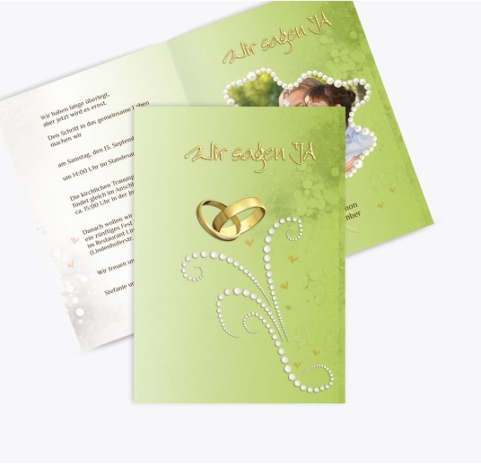 Hochzeit Einladung Eheringe Perlen ApfelGrün 105x148mm