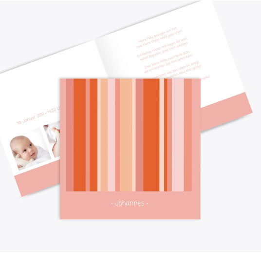 Geburtskarte 3Bilder PastellHellRot 145x145mm