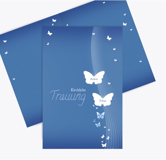 Hochzeit Kirchenheft Umschlag Traumpaar KräftigHellMarineblau 148x210mm