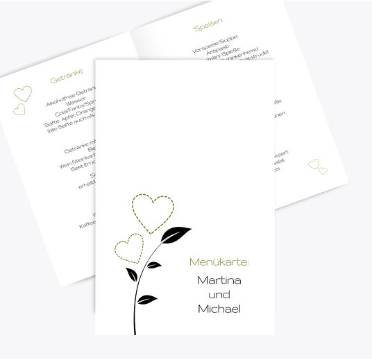 Hochzeit Menükarte Herzblume ApfelGrün 148x210mm