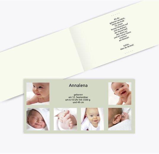 Geburtskarte Album HellgrauGrün 215x105mm
