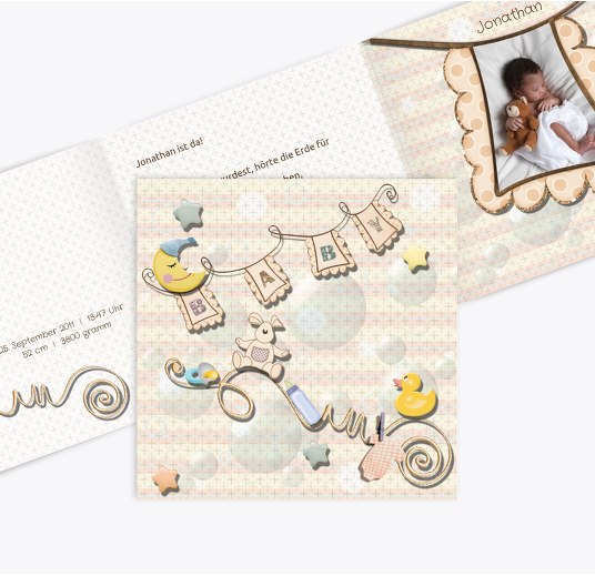 Geburtskarte Babyelements Hellbraun 145x145mm