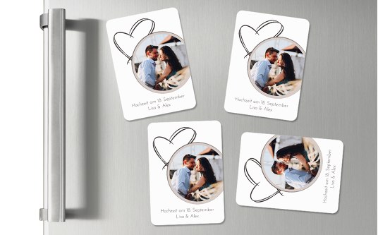 Hochzeit Fotomagnet Doppelherz DunkelgrauBraun 55x77mm