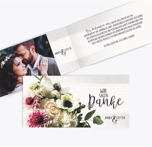 Hochzeit Dankeskarte Bouquet Lilarosa 215x105mm