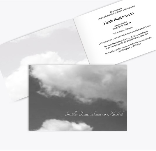 Trauerkarte Wolken quer Trauergrau 170x114mm